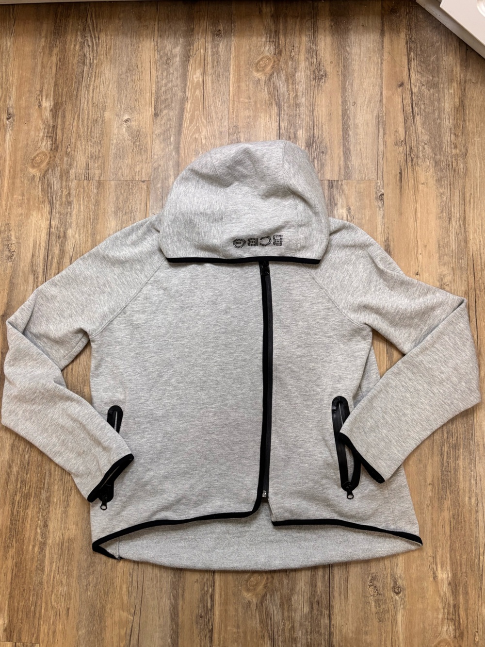 BCBGMaxAzria Light Gray Zip-Up Hoodie with Black Trim